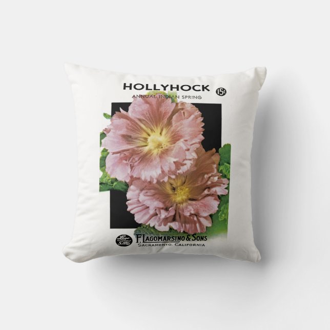 Almofada Pacote de Semente Hollyhock Vintage (Frente)