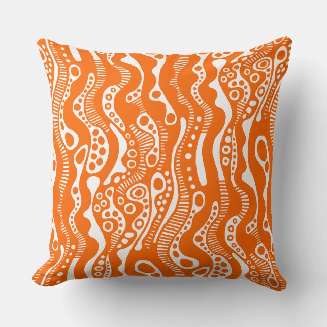 Almofada Padrão Abstrato 130621 - Laranja e Branco (Frente)