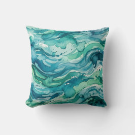 Almofada Padrão Abstrato Aquarela Oceano Azul