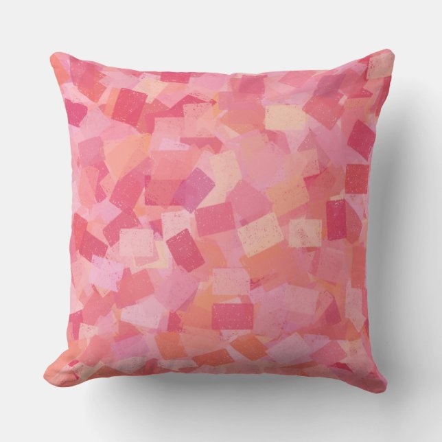 Almofada Padrão Abstrato Cubismo Laranja Rosa (Frente)
