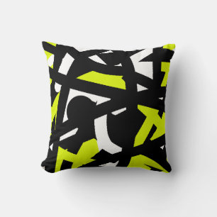 Almofada Padrão Abstrato de arte minimalista amarelo branc