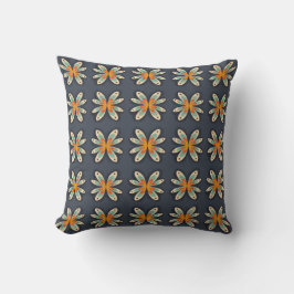 Almofada Padrão Abstrato Floral Retro Laranja Azul-Marinho 