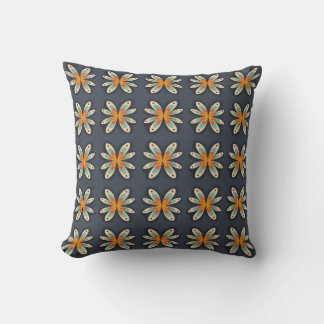 Almofada Padrão Abstrato Floral Retro Laranja Azul-Marinho 