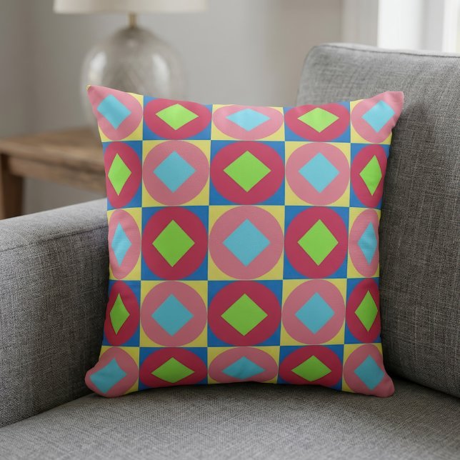Almofada Padrão Abstrato Geométrico Psicodélico Vibrante (Vibrant Geometric Abstract Psychedelic Pattern. Throw Pillow)
