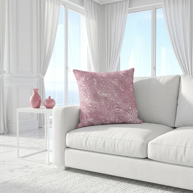 Almofada Padrão Abstrato Giratório Rosa Empoeirado Moiré (Dusty Pink Abstract Moiré Swirling Pattern Throw Pillow)