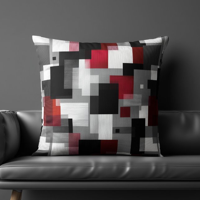 Almofada Padrão Abstrato Preto e Vermelho (Criador carregado)