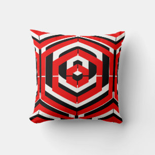 Almofada Padrão abstrato preto, vermelho e branco com fundo