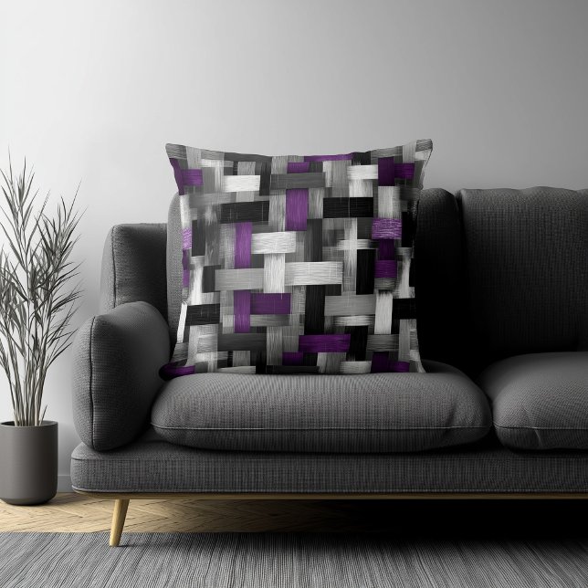 Almofada Padrão Abstrato Roxo e Branco (Criador carregado)