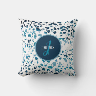 Almofada Padrão Abstrato Terrazzo azul-mosaico personalizad