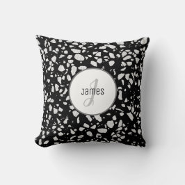 Almofada Padrão Abstrato Terrazzo preto e branco personaliz
