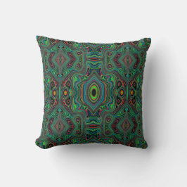 Almofada Padrão Abstrato Trippy Retro Preto e Verde Lima