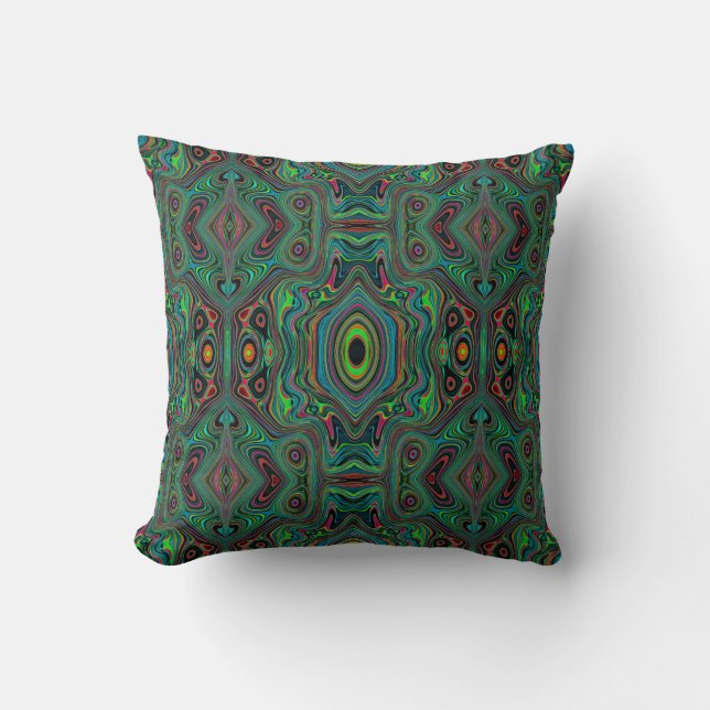 Almofada Padrão Abstrato Trippy Retro Preto e Verde Lima (Frente)