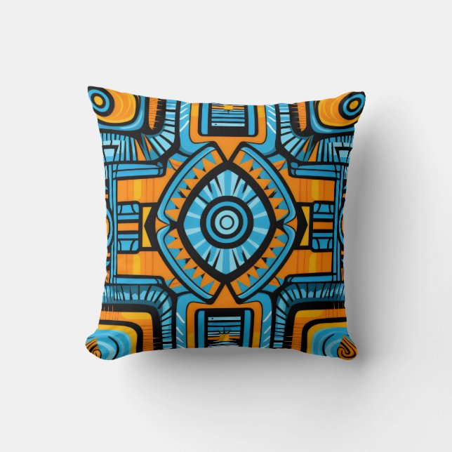 Almofada padrão abstrato turquesa e azul (Frente)