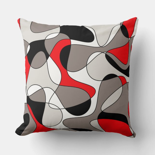 Almofada Padrão abstrato - vermelho e cinza. (Frente)