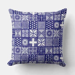 Almofada Padrão Adire - Azul profundo e branco