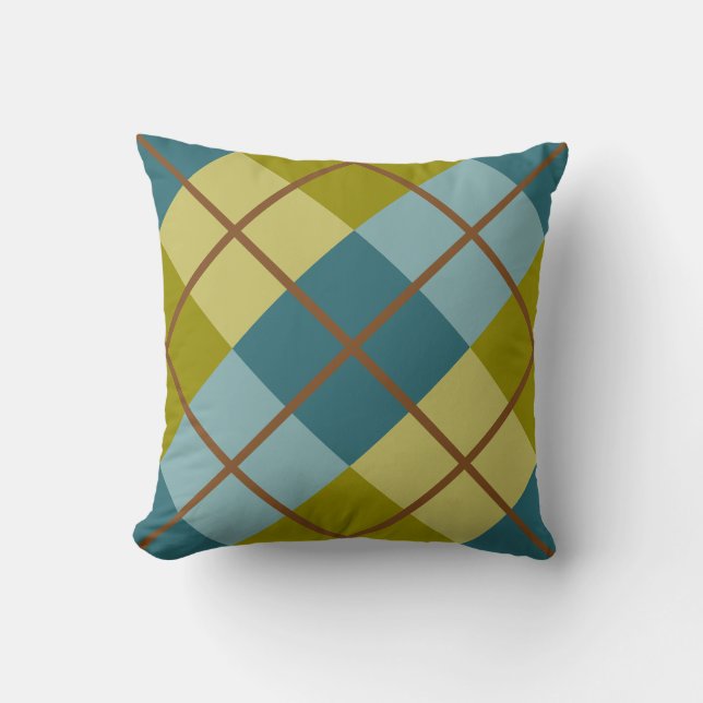 Almofada Padrão Amarelo Azul Teal Azul (Frente)