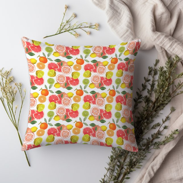 Almofada Padrão amarelo cítrico de limão  (Lemon citrus yellow Pattern Throw Pillow.)
