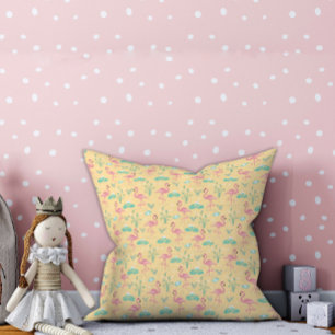 Almofada Padrão amarelo rosa Flamingo