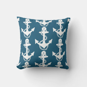 Almofada padrão ANCHOR náutico azul-oceano de dois lados