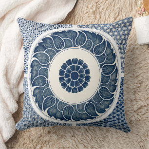 Almofada Padrão Antigo de Porcelana Azul e Branca Chinesa