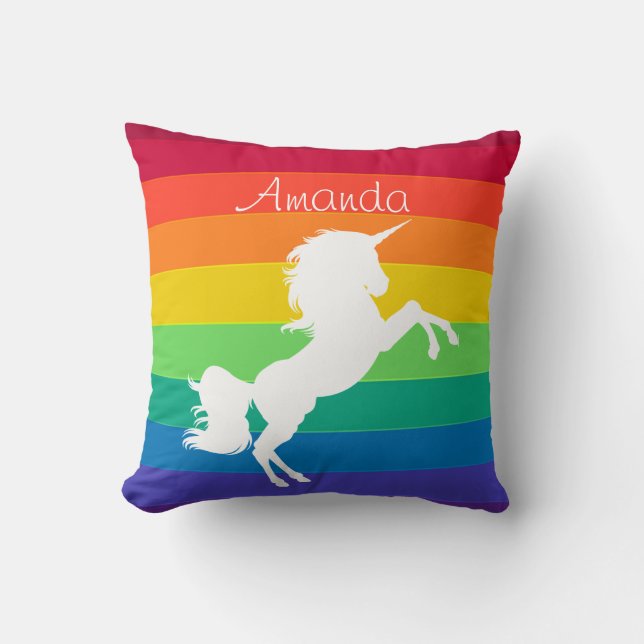 Almofada Padrão Arco-íris Unicórnio Branco Personalizado Cu (Frente)