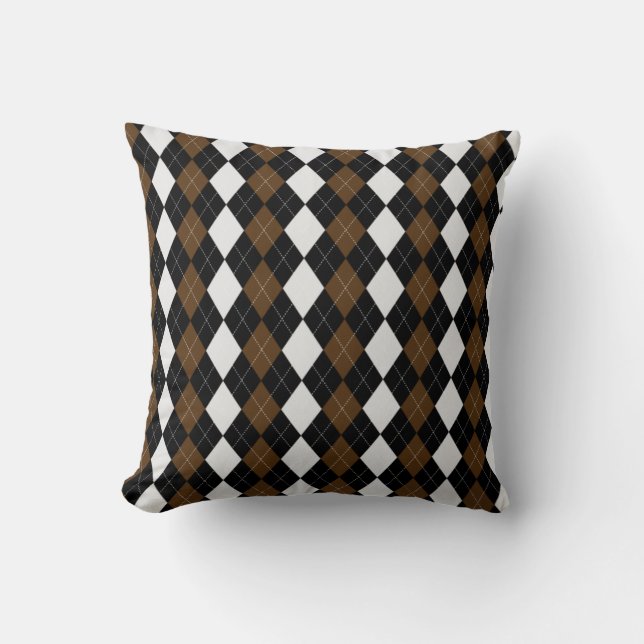 Almofada Padrão ARGYLE de Ouros Negros e CHOCOLATE (Frente)