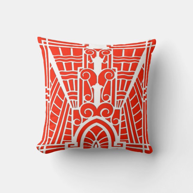 Almofada Padrão Arquitetônico Deco, Laranja Mandarin (Frente)
