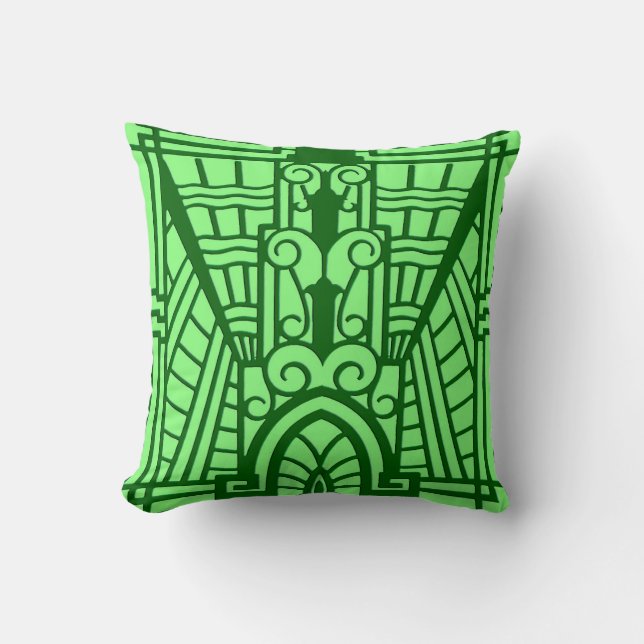 Almofada Padrão Arquitetônico Deco, Verde Jade Claro (Frente)