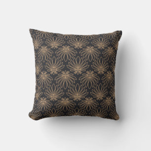 Almofada padrão Art Deco com motivos florais dourados