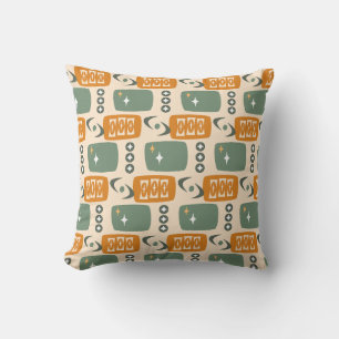 Almofada Padrão atômico de meio século em verde, laranja, c