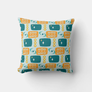 Almofada Padrão atômico do meio século em Aqua, Laranja, Te