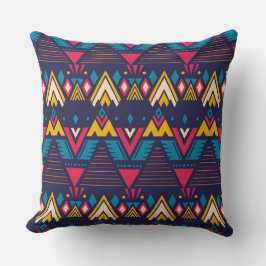 Almofada Padrão Azteca Brilhante Amarelo Azul