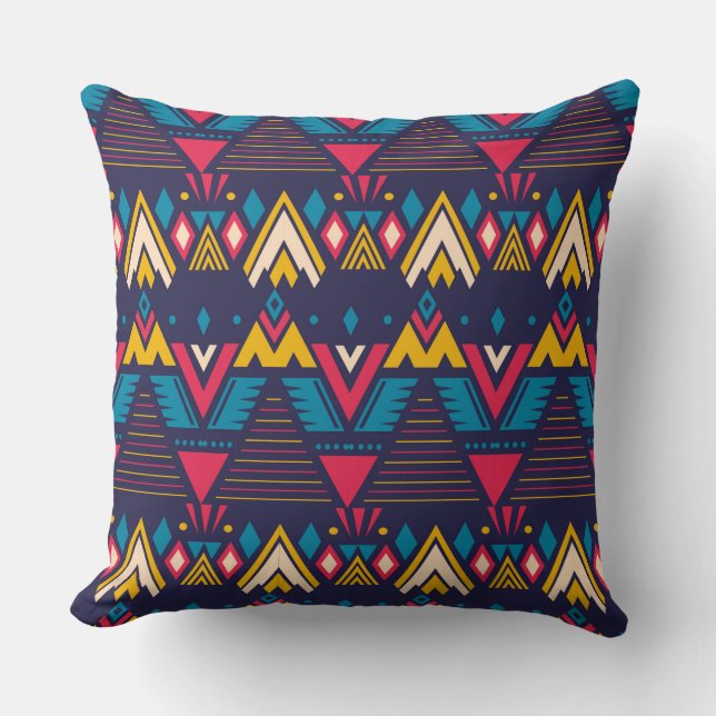 Almofada Padrão Azteca Brilhante Amarelo Azul (Frente)