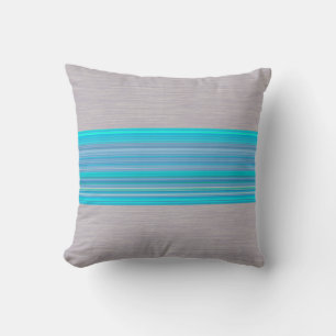 Almofada Padrão Azul Aqua Striped em Cinzas Prateadas