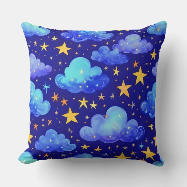 Almofada padrão azul de céu noturno estrelado (Frente)