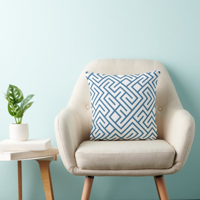 Almofada Padrão Azul de Linhas de Labirinto Minimalista (Cadeira)