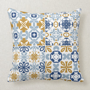 Almofada Padrão azulejo português branco-azul