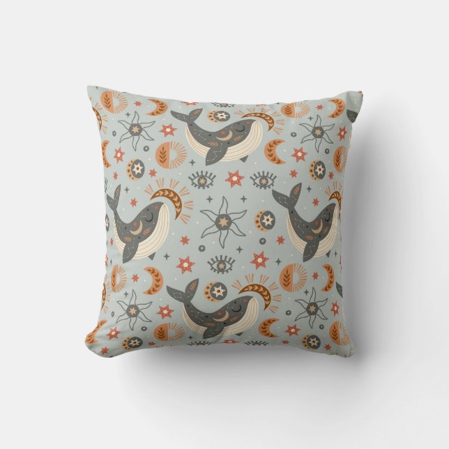 Almofada Padrão Boêmio Baleia Celestial (Frente)