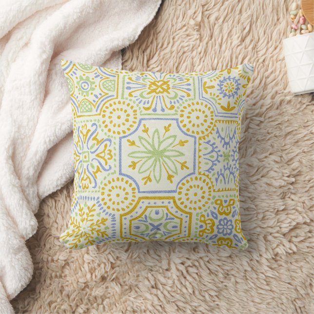 Almofada Padrão Boho de Azulejo Mediterrâneo em Aquarela (Cobertor)