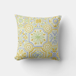 Almofada Padrão Boho de Azulejo Mediterrâneo em Aquarela