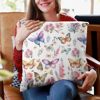 Almofada Padrão bonito de Jardim Floral da Borboleta de Aqu