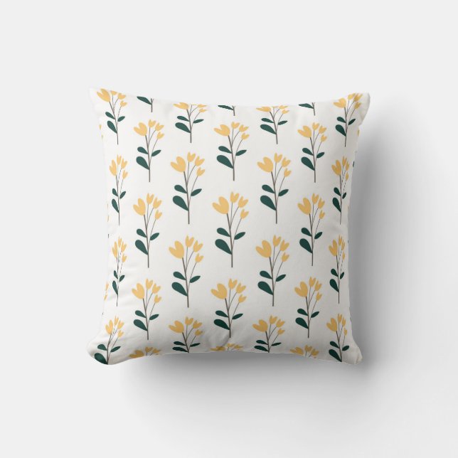 Almofada padrão botânico contínuo com flores em amarelo (Frente)