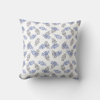 Almofada Padrão Botânico de Aquarela Azul e Cinza