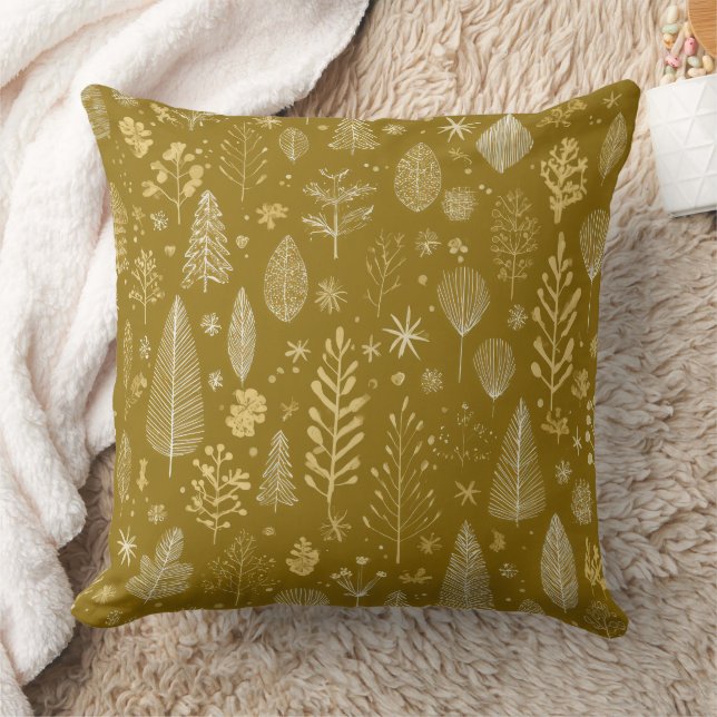 Almofada Padrão Botânico de Natal de Outono Dourado (Cobertor)