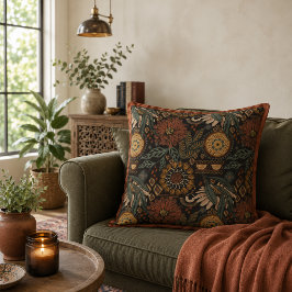 Almofada Padrão Botânico de Terracota Salvia Boho Escuro
