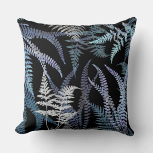 Almofada Padrão Botânico do Abstrato de Ferns Azul-Cria