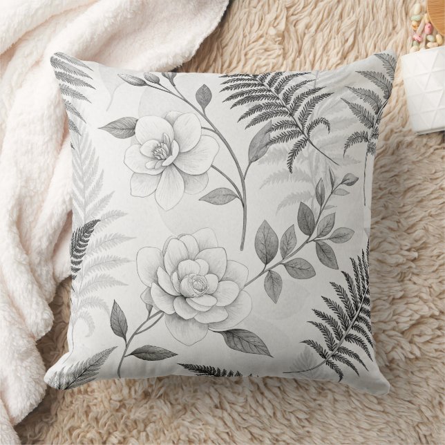 Almofada Padrão Botânico Floral Azul Vintage (1) (Cobertor)