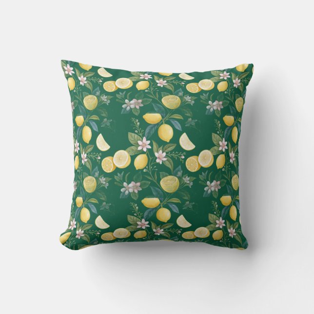 Almofada Padrão Botânico Floral de Limão Fresco (Frente)