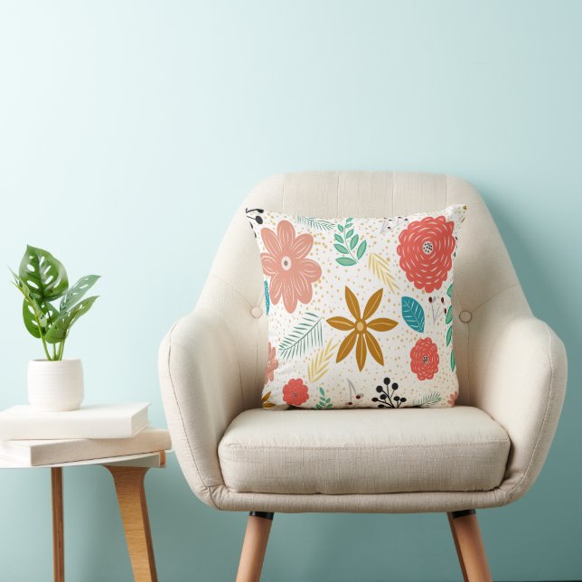 Almofada Padrão Botânico Floral Moderno Branco (Cadeira)