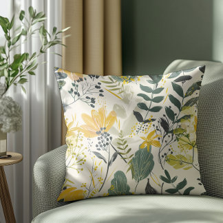 Almofada Padrão Botânico Moderno Amarelo e Verde